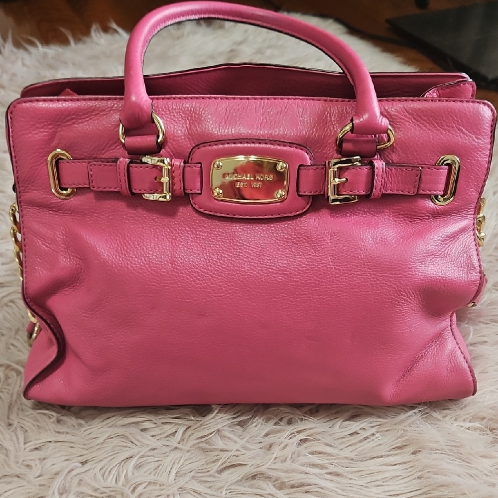 Michael Kors Hot Pink Leather Satchel with Gold Hardware
